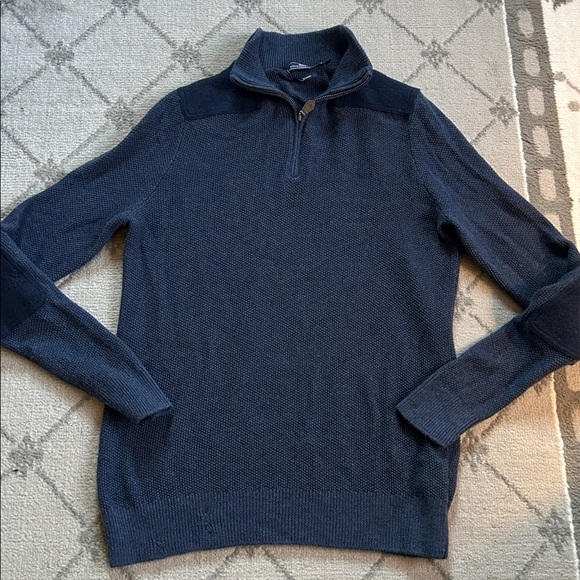 Vineyard Vines Navy Blue Merino Wool 1/4 Zip Knit Sweater w Elbow Patches READ - Picture 1 of 9